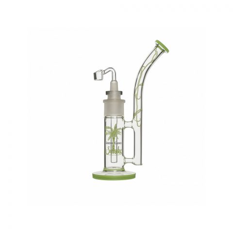 Cheech and Chong Up in Smoke Tied Stick Rig in green borosilicate glass with bent mouthpiece