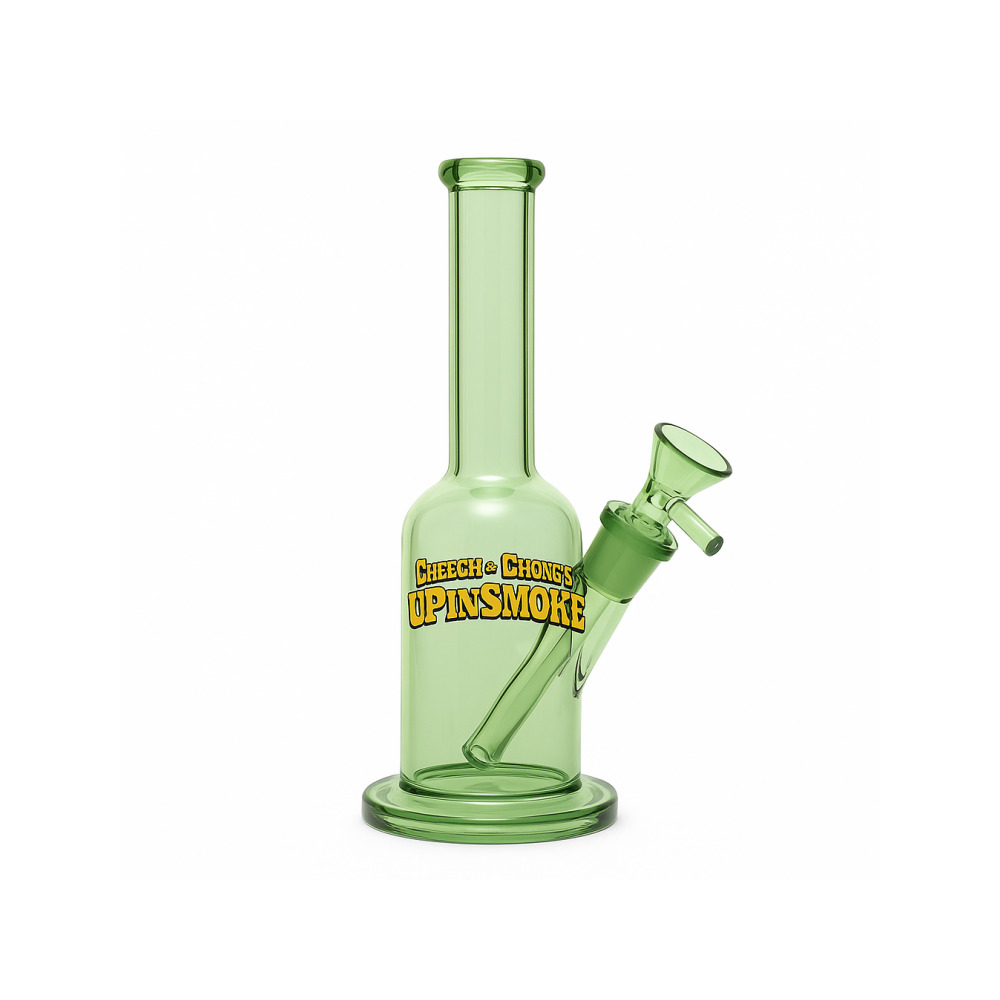 Full side view of the Cheech and Chong Tied Stick Rig Green showing 26cm height and base