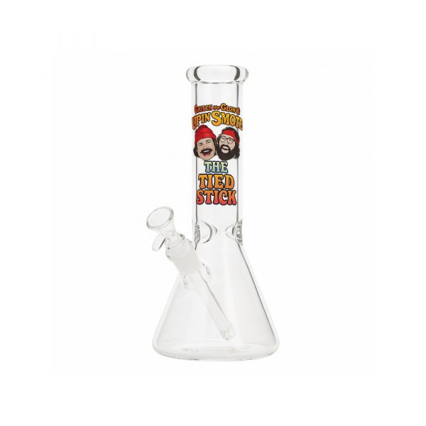 Close-up of the Tied Stick Rig bent mouthpiece and borosilicate glass construction