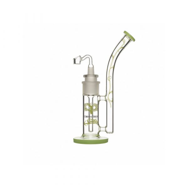 Cheech and Chong Tied Stick Rig full view with removable ruffled percolator and quartz banger