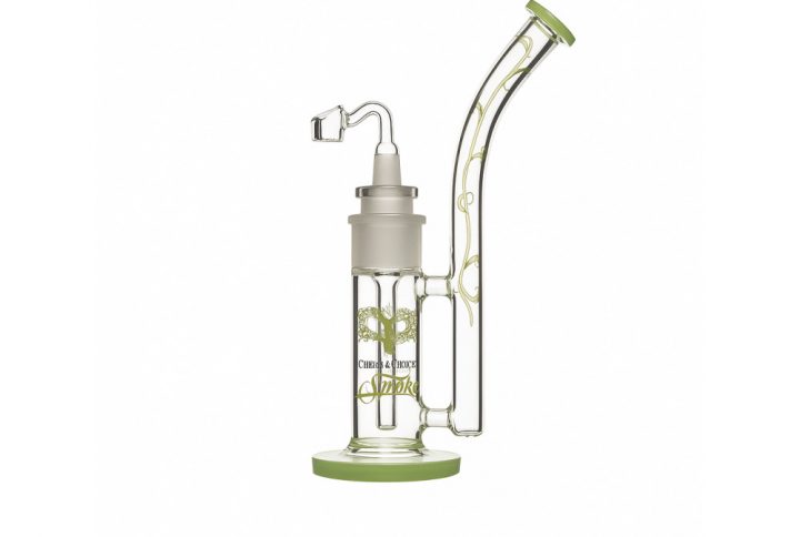 Cheech and Chong Tied Stick Rig full view with removable ruffled percolator and quartz banger