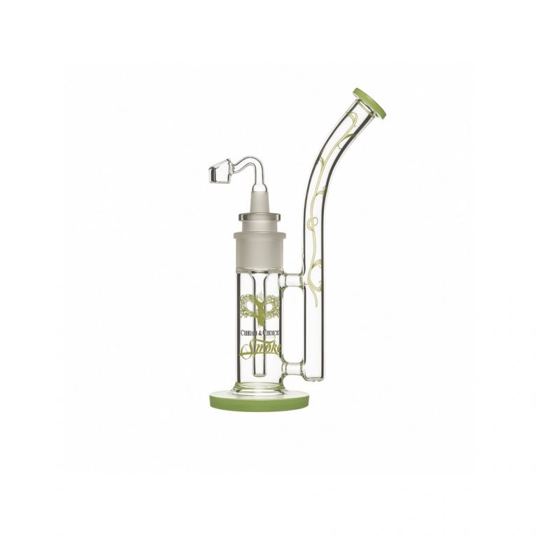 Cheech and Chong Tied Stick Rig full view with removable ruffled percolator and quartz banger