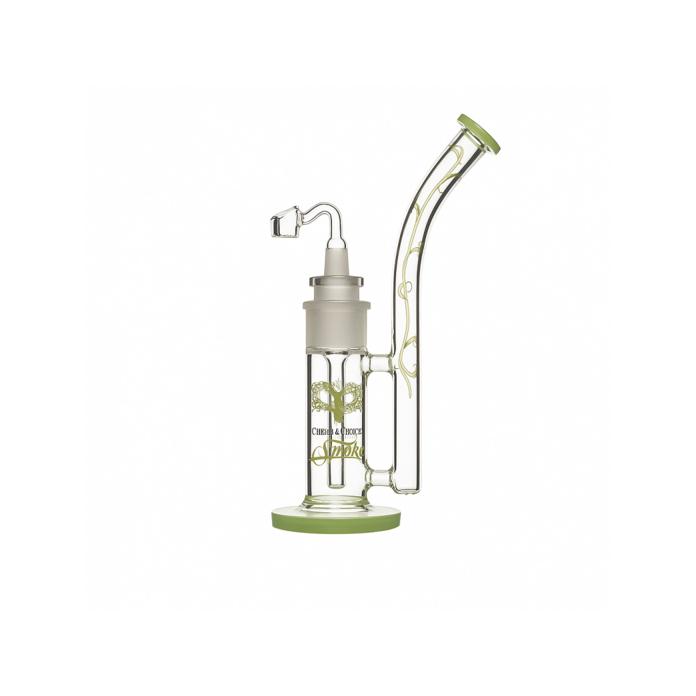 Cheech and Chong Tied Stick Rig full view with removable ruffled percolator and quartz banger