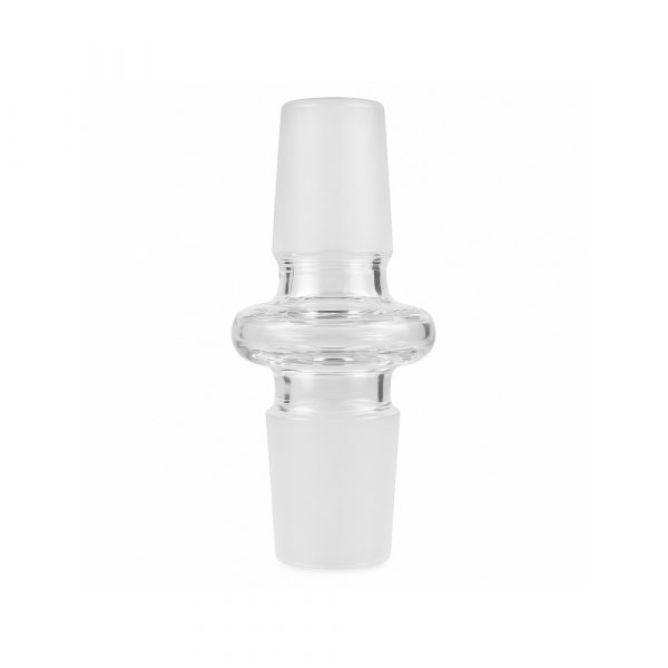 Clear borosilicate glass adapter with 18.8mm male to male joints for bong conversion