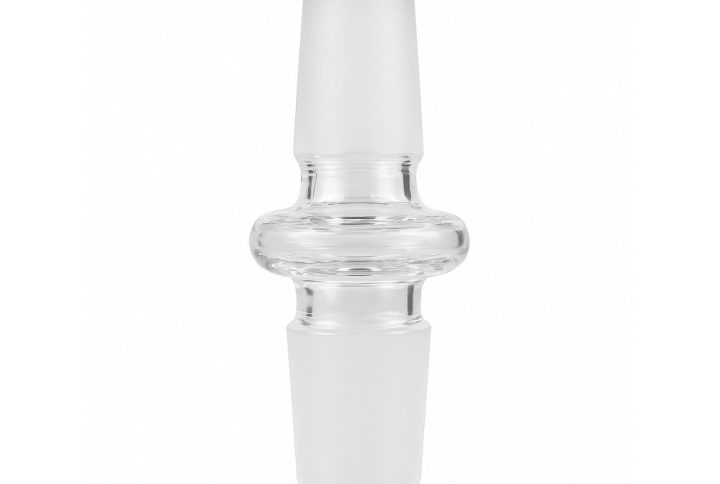 Clear borosilicate glass adapter with 18.8mm male to male joints for bong conversion
