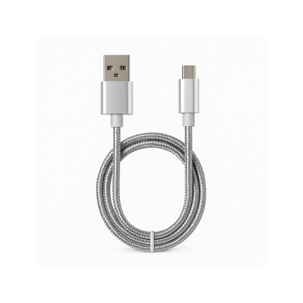 Close-up of DaVinci MIQRO USB cable connector and braided sleeve detail
