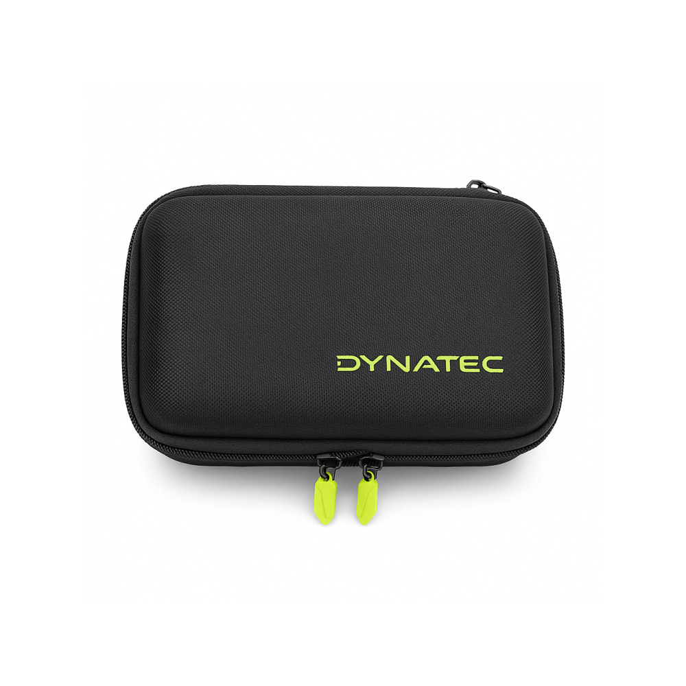 DynaTec Orion V2 induction heater shown alongside its included zippered carry case and USB-C cable