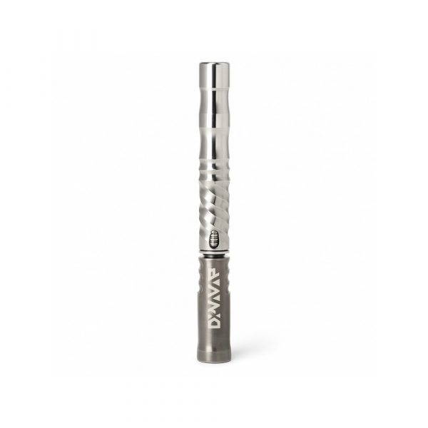 Close-up of the DynaVap M medical-grade stainless steel vaporiser with Captive Cap and Walnut DynaStash case
