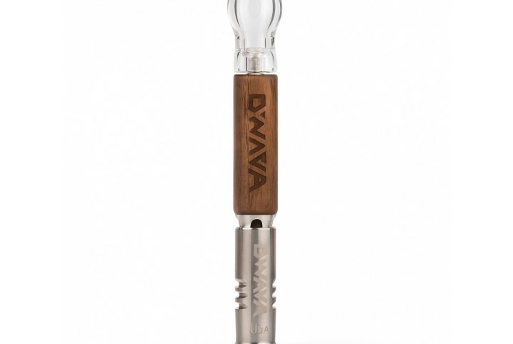 DynaVap 2020 Starter Pack with DynaCoil and Walnut DynaStash laid out on a flat surface showing all included accessories