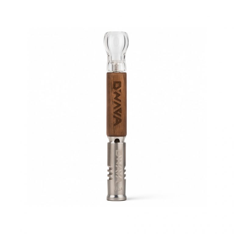 DynaVap 2020 Starter Pack with DynaCoil and Walnut DynaStash laid out on a flat surface showing all included accessories