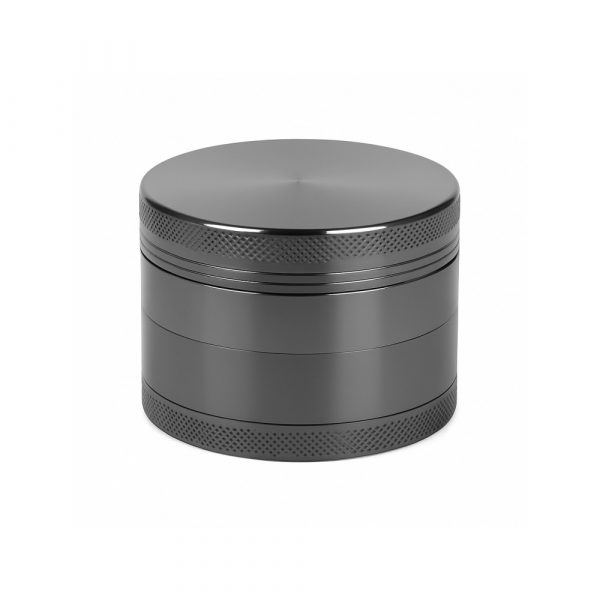 EDIT 4 part herb grinder sifter 2.5in in gunmetal finish showing all four sections separated