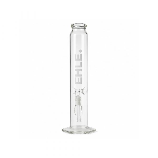 Close-up of EHLE sandblasted logo on 5mm borosilicate glass tube