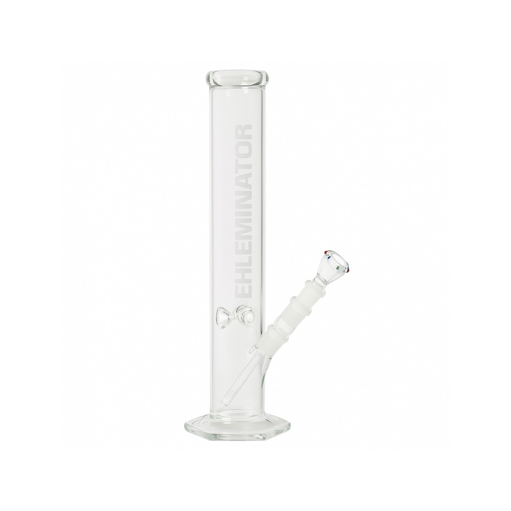 Sandblasted EHLE logo imprint detail on the Ehleminator glass bong body