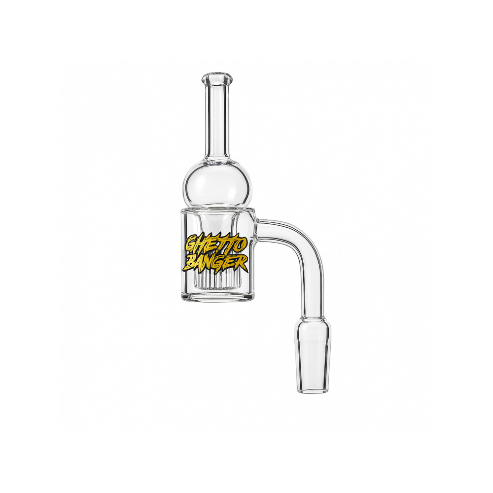 Ghetto Banger double wall quartz nail and carb cap displayed together showing full set contents