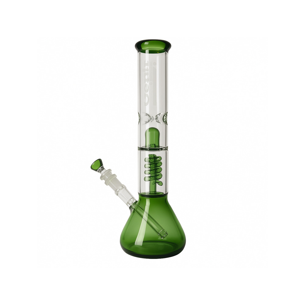 Green 35cm twin spiral coil beaker bong from the Edit Collection Basics range