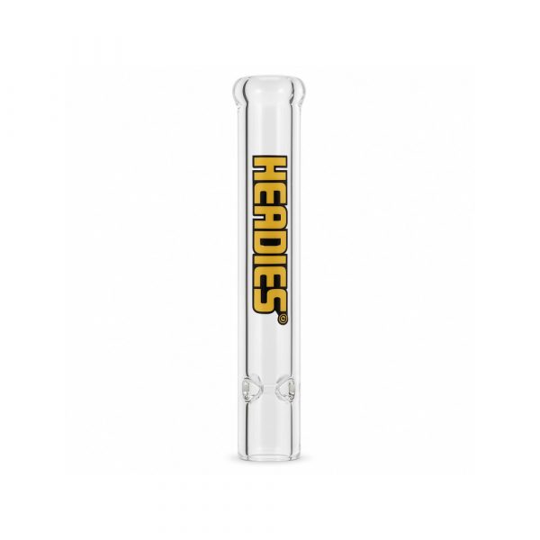 Side view of Headdies Steamroller pipe showing end carb hole and gold Headdies branding