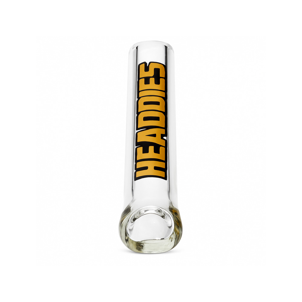 Headdies Gold Steamroller pipe laid flat showing full 6 inch length and mouthpiece