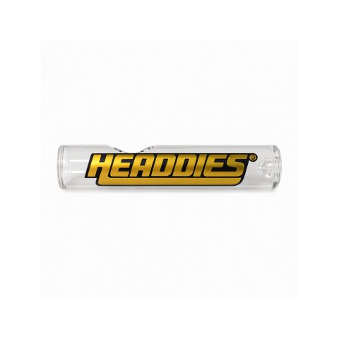 Headdies Gold Steamroller pipe 6 inch with bold gold logo on clear glass body