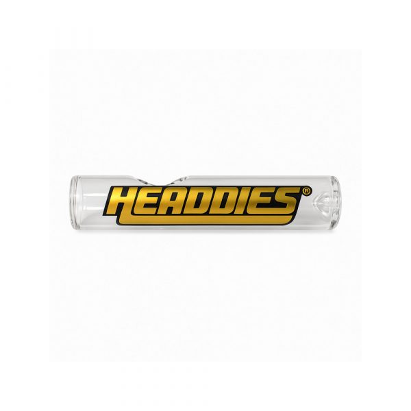 Headdies Gold Steamroller pipe 6 inch with bold gold logo on clear glass body
