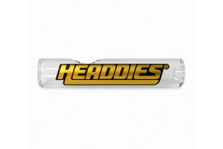 Headdies Gold Steamroller pipe 6 inch with bold gold logo on clear glass body