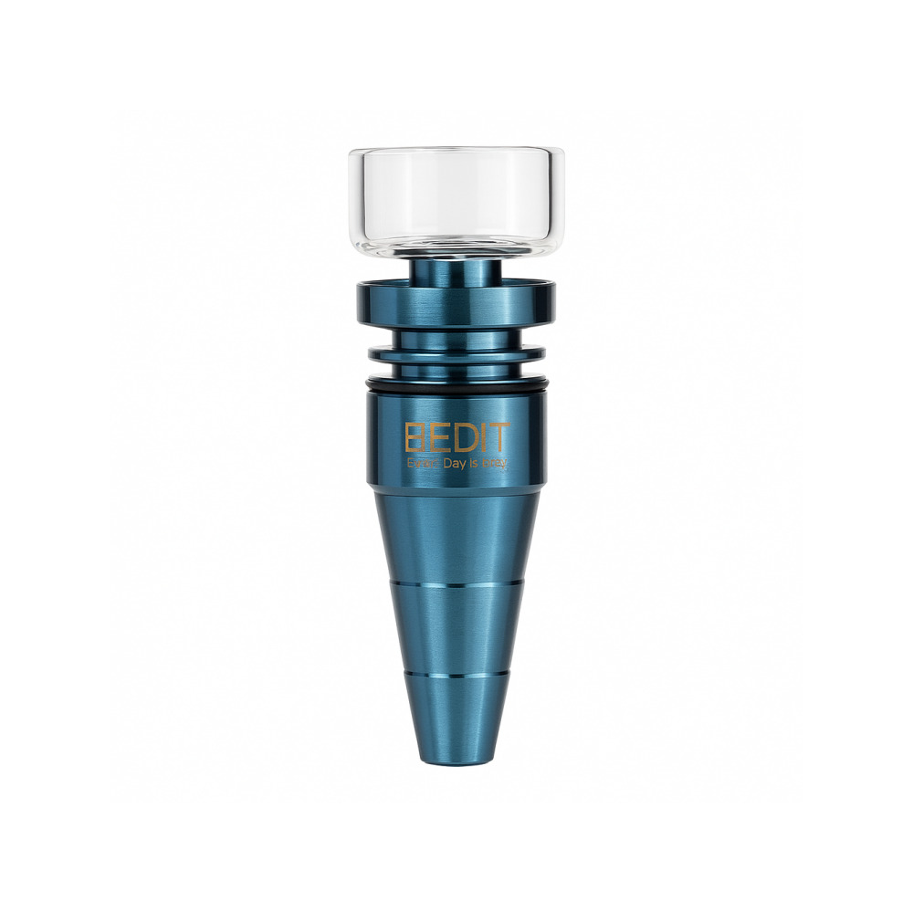 Turquoise titanium nail carb cap included in the Edit hybrid dab kit