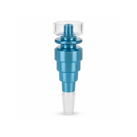 Edit hybrid titanium quartz nail and carb cap dab kit in turquoise on white background