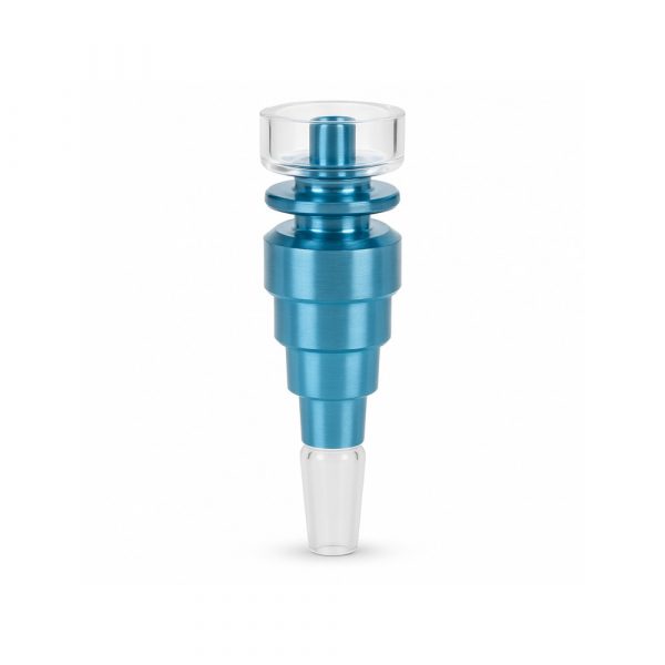 Edit hybrid titanium quartz nail and carb cap dab kit in turquoise on white background