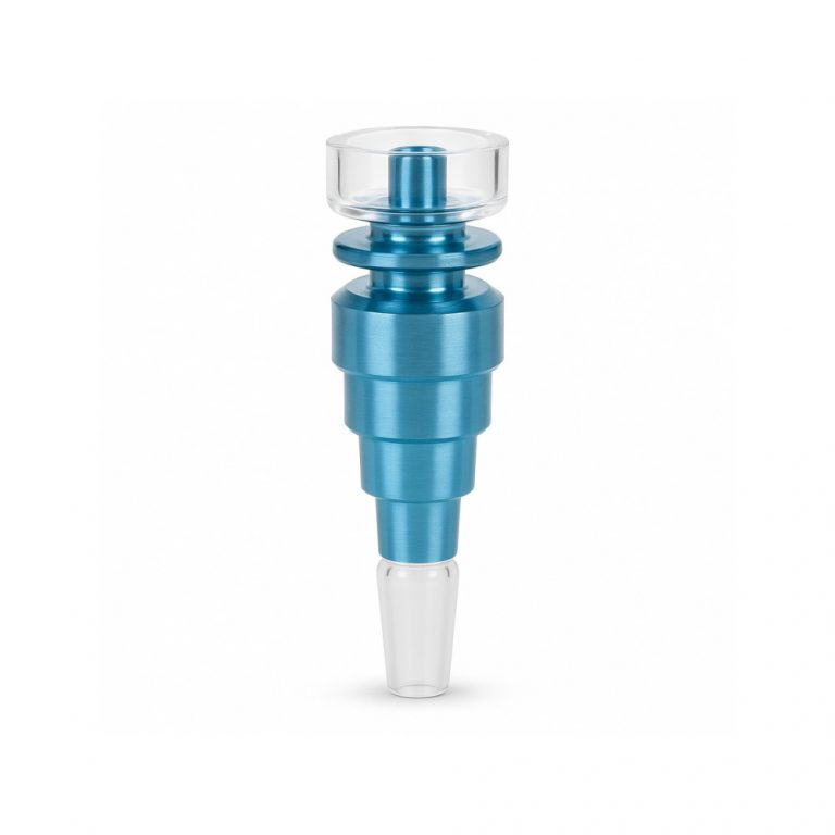 Edit hybrid titanium quartz nail and carb cap dab kit in turquoise on white background