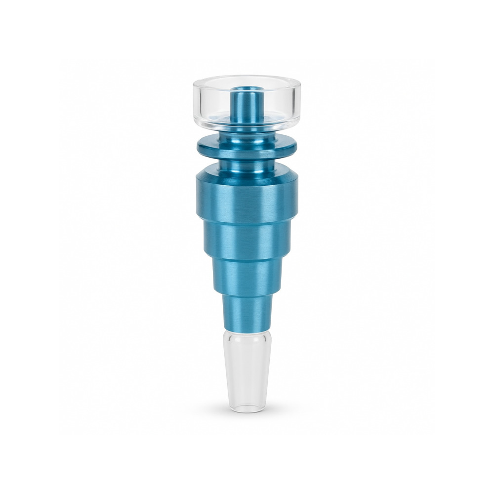 Edit hybrid titanium quartz nail and carb cap dab kit in turquoise on white background