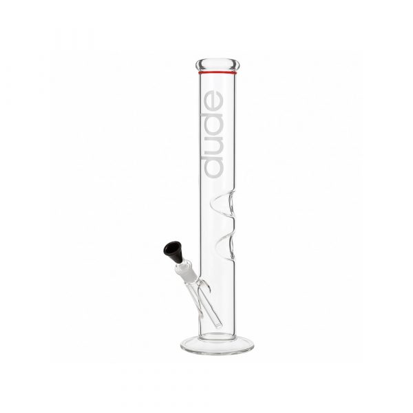 Close-up of the ice twist notch and lean-back angle on the Dude Bongs large glass bong