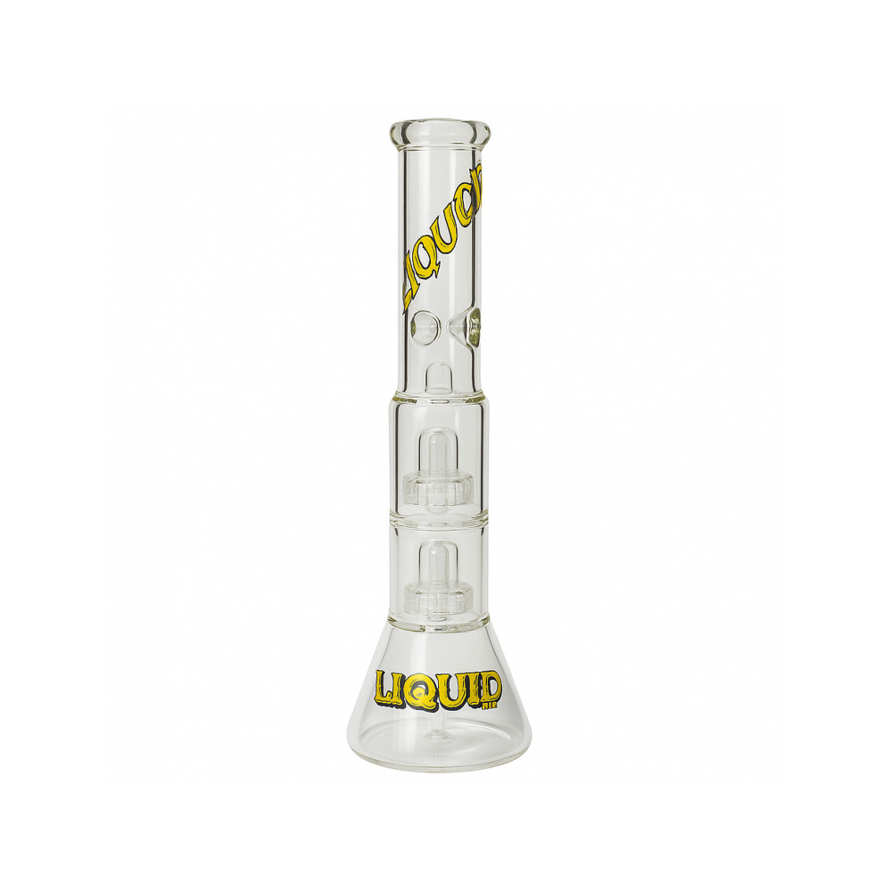 Ice notches on Liquid Sci Glass Double Showerhead Beaker Bong neck