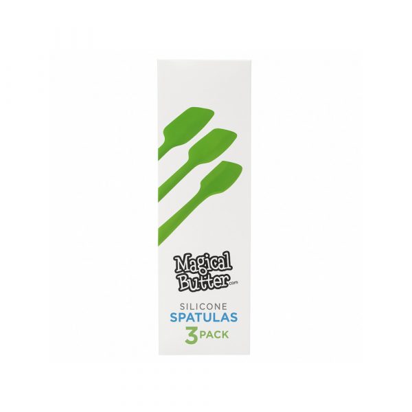 Close-up of Magical Butter 100% pure silicone spatula showing flexible head and ergonomic non-slip handle