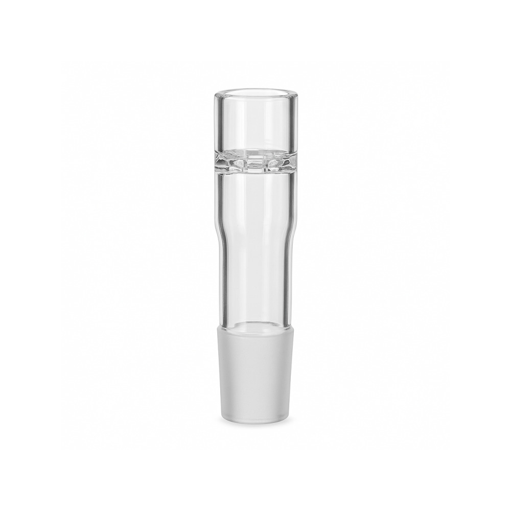 Close-up of the Namaste 14mm glass adapter fitting into a water tool joint