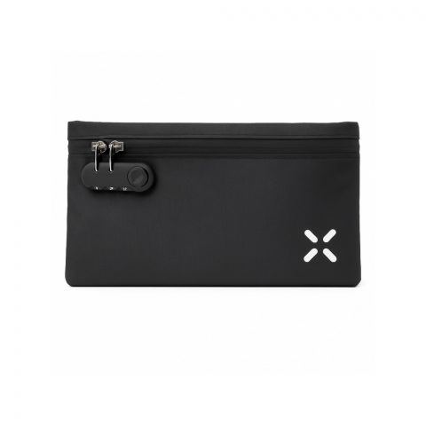 PAX smell proof stash bag in black with combination lock closed