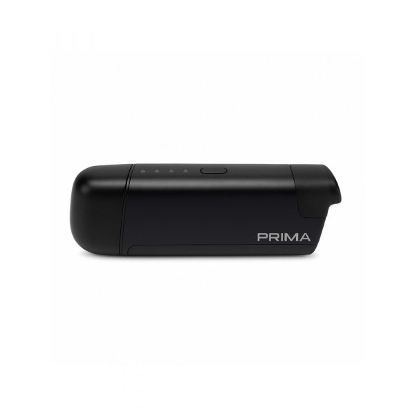 Vapir Prima portable vaporizer showing matte black mouthpiece and power button detail