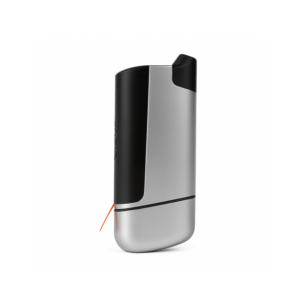 Prima portable vaporizer in hand showing ergonomic size and brushed aluminium body
