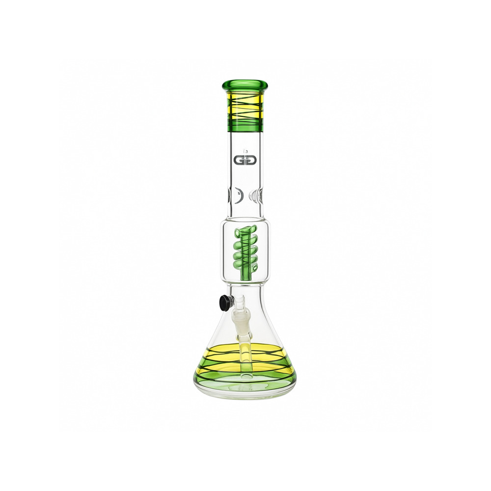Diffused downstem detail on the Grace Glass 35cm Rasta beaker bong