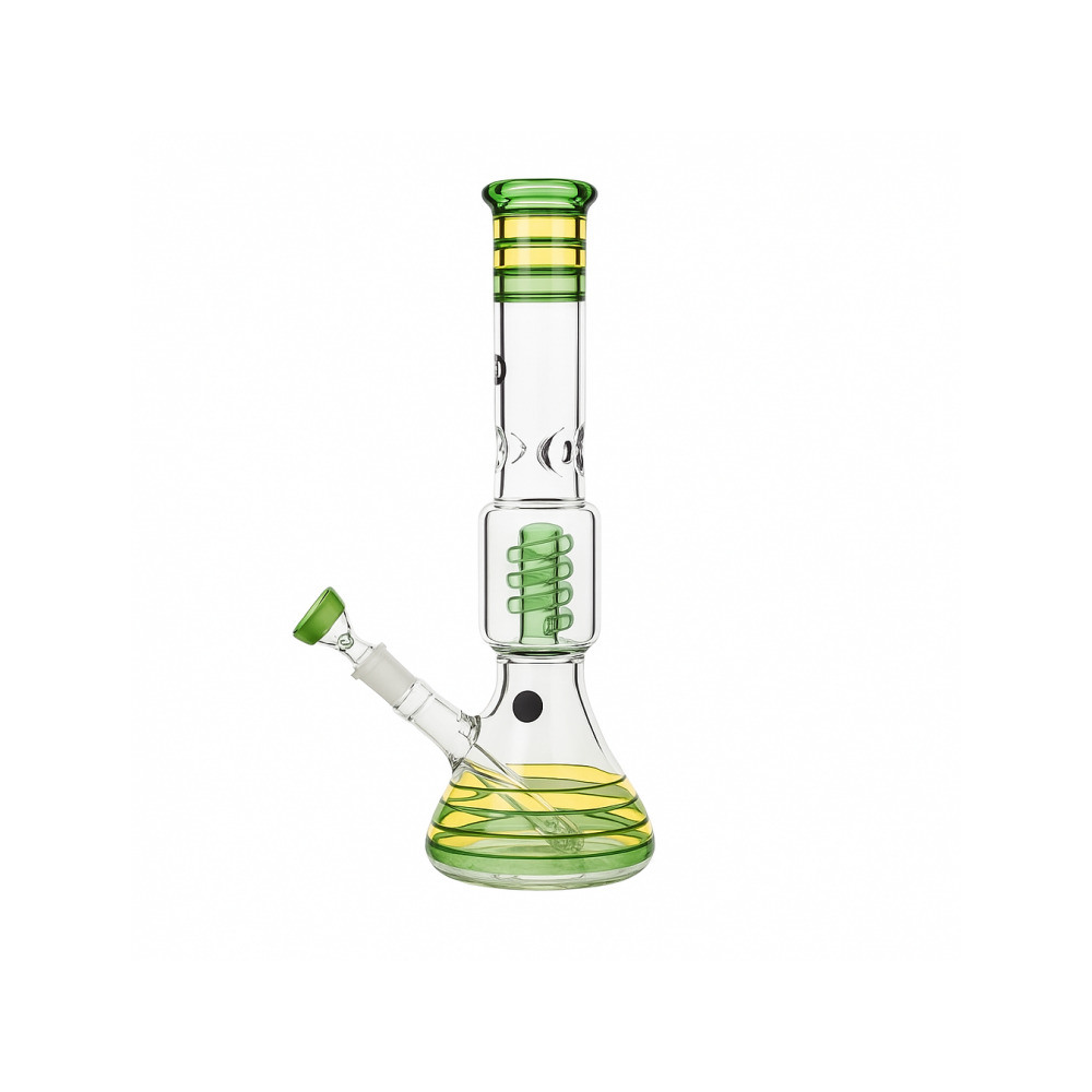Ice pinch notches above the spiral perc chamber on the Grace Glass Rasta bong