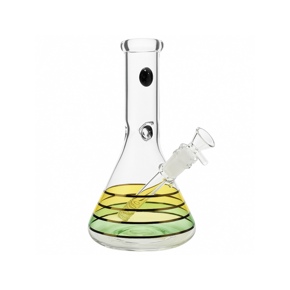 Grace Glass Rasta Beaker Bong with Coiled Spiral Perc angled side profile view