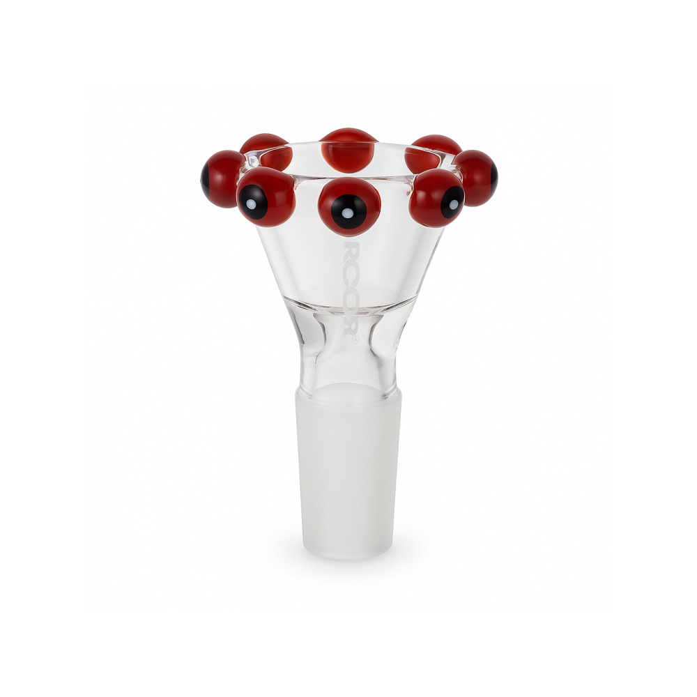 Close-up of the switchback colour reversal crown detail on a ROOR 14.5mm glass bowl