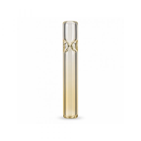 Close-up of Ryot silver fumed glass one hitter pipe flat mouthpiece and bowl end