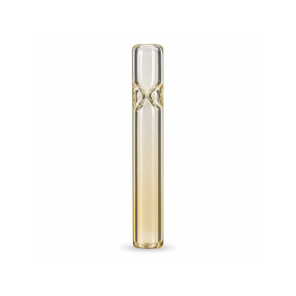 Close-up of Ryot silver fumed glass one hitter pipe flat mouthpiece and bowl end