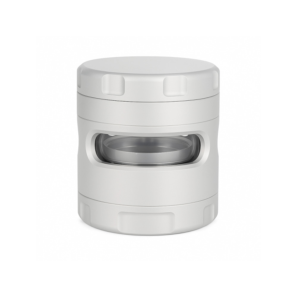 Grav Labs silver grinder 57mm diameter side profile showing anodised aluminium finish