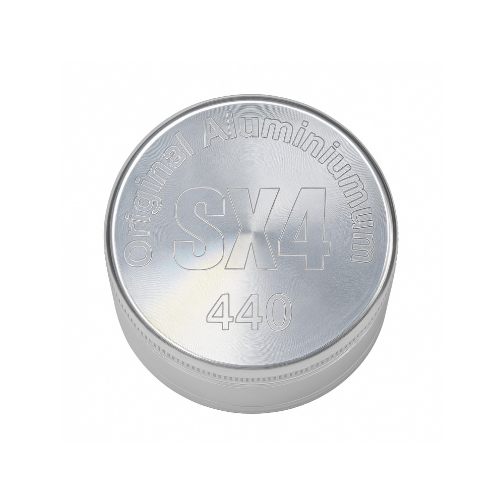 SX4 aluminium dry herb grinder 44mm top view showing grinding chamber and magnetic lid