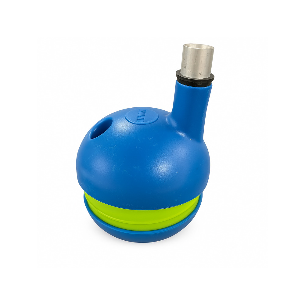 Bukket portable gravity bong expanded to show the billow chamber mechanism