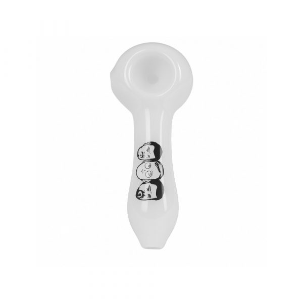 Trailer Park Boys spoon pipe in white showing built-in screen and deep bowl