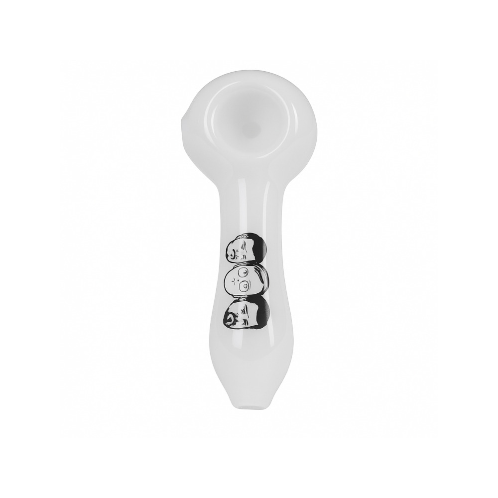 Trailer Park Boys spoon pipe in white showing built-in screen and deep bowl