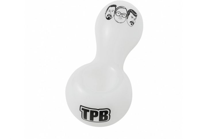 Trailer Park Boys spoon pipe in clear glass with TPB character decals on bowl and stem
