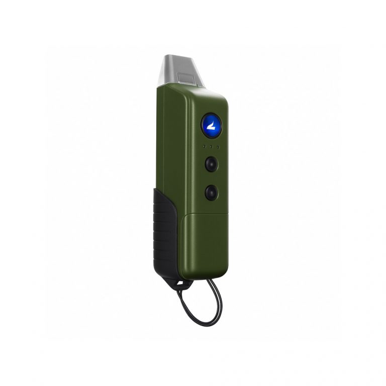 Vapium Summit Plus portable dry herb vaporizer in Sage Green showing rubberised grip and LED controls