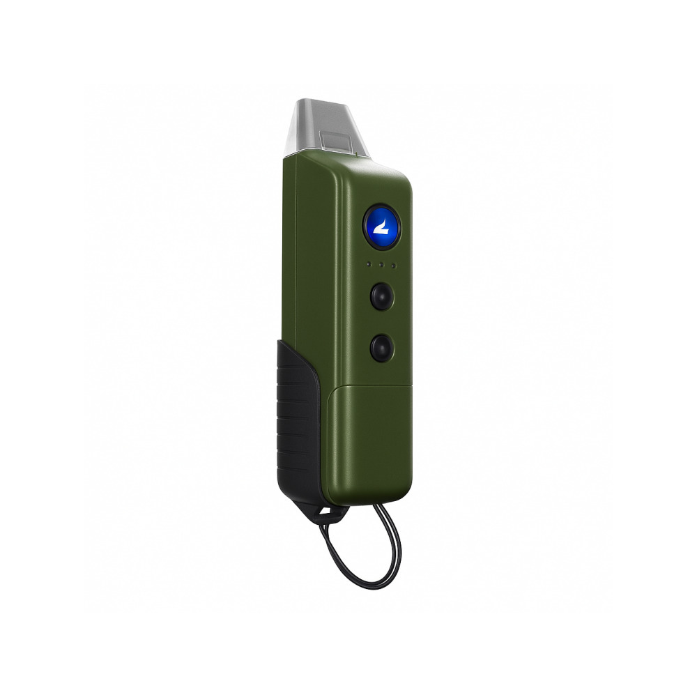 Vapium Summit Plus portable dry herb vaporizer in Sage Green showing rubberised grip and LED controls
